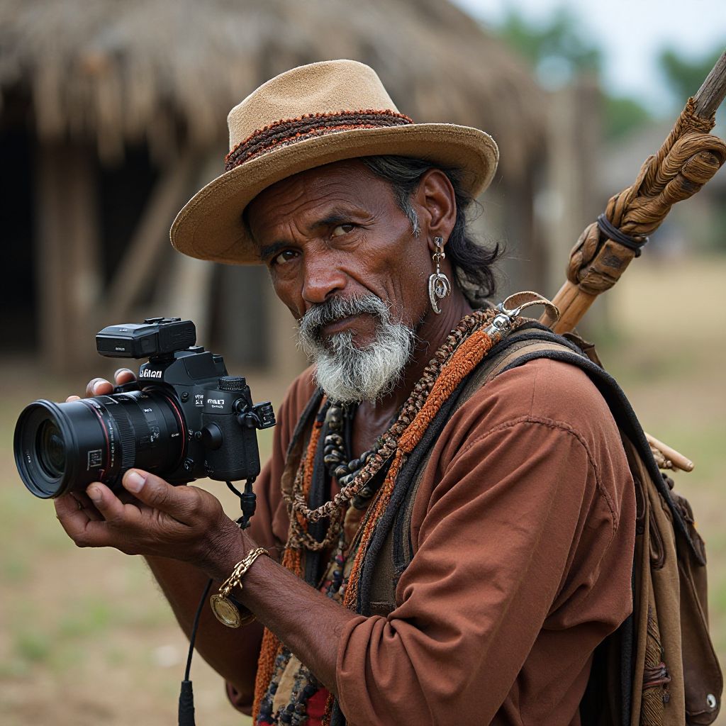 Young male cultural preservation director in traditional and modern clothing